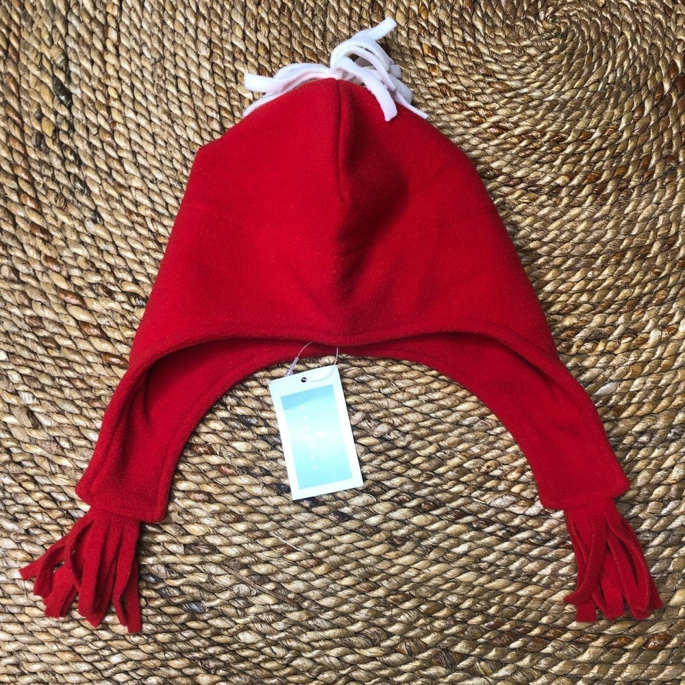 New Red Fleece Ear Flap Hat w Tassels Warm Hats Fun Snow Children's Kids Toddler